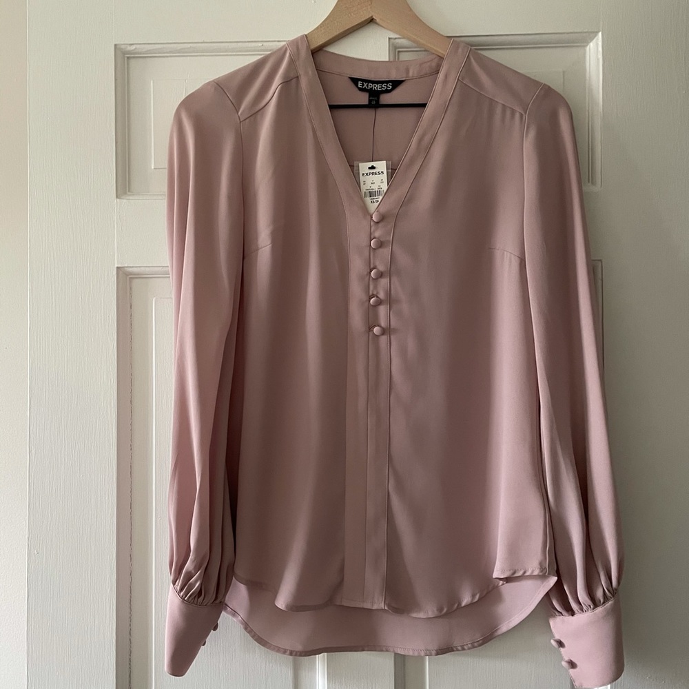 Blush Puff Sleeve Button Cuff Blouse